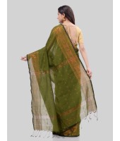 DESH BIDESH Women`s Bengal Cotton Silk Pure Handloom Cotton Saree Kohinoor Work With Blouse Piece(Green)